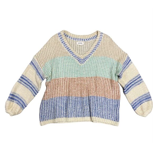 Adore Multi Color V-Neck Long Sleeve Fluffy Sweater NWOT - Picture 3 of 7